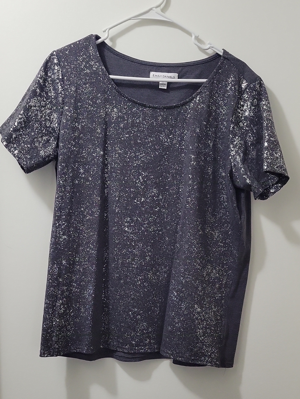 Metallic Speckle Short Sleeve Top - Charcoal Silver
